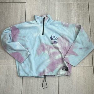 Peanuts Tie Dye 1/4 Zip Fleece Sweater Girls adjustable cord Size M
